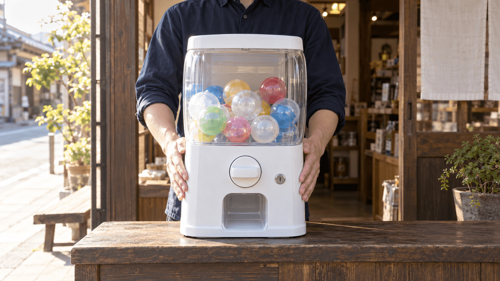 販売機を置く手元のイメージ