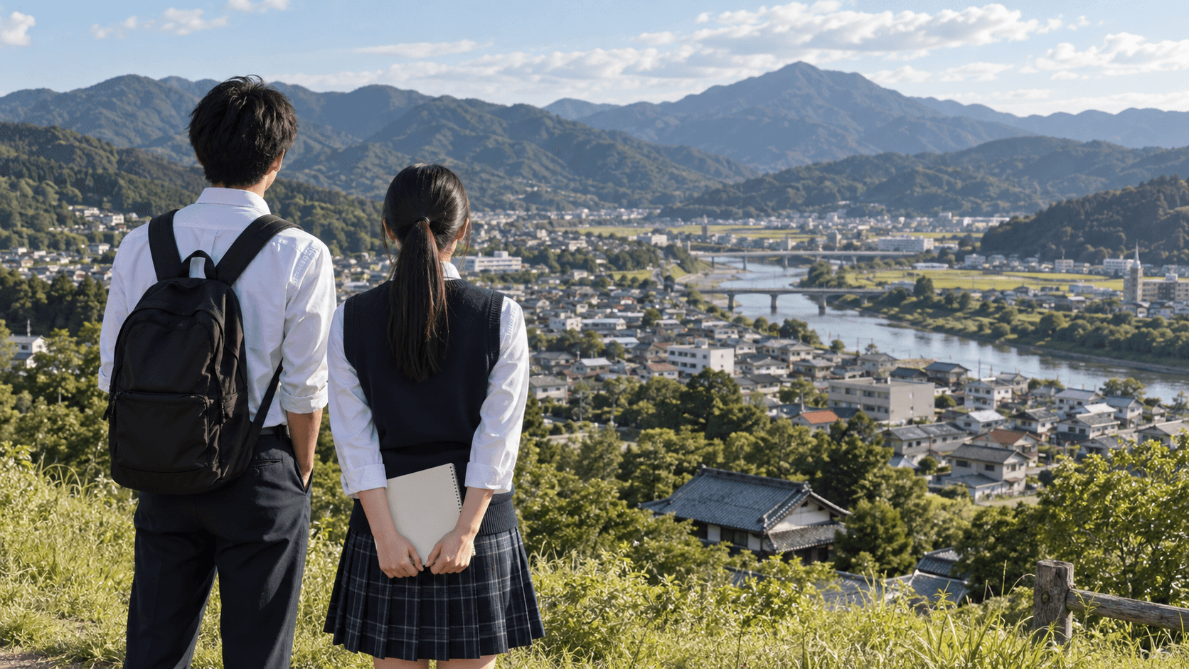 熊本のまちを見渡す高校生の後ろ姿のイメージ